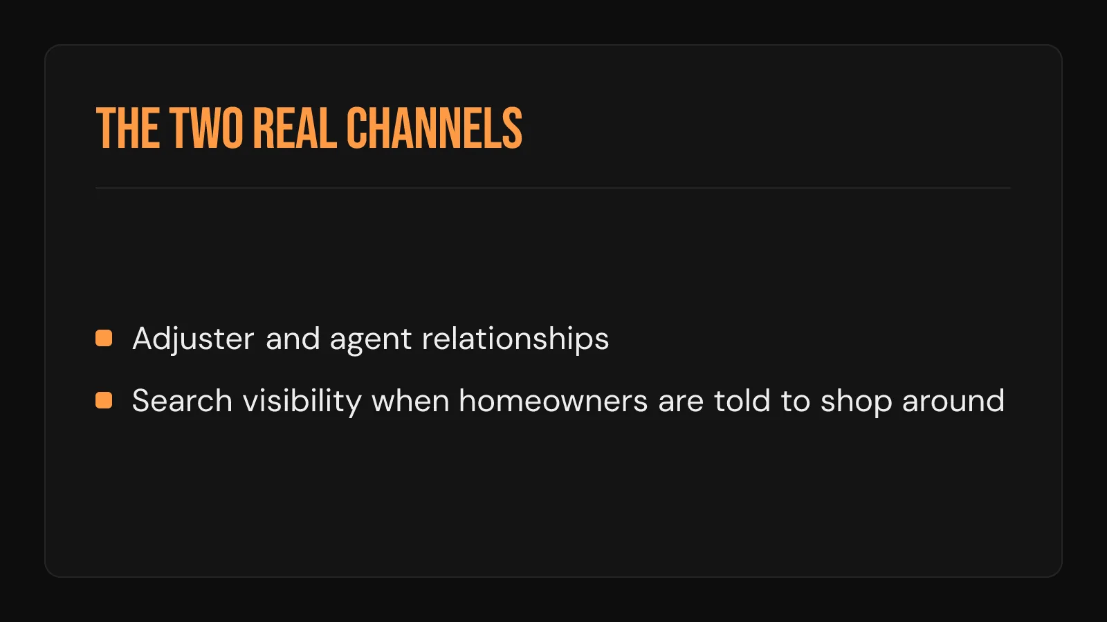 Checklist graphic: the two real channels for getting insurance-referred roofing leads.